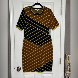 Etcetera Brown and Black Striped Sweater Midi Dress M